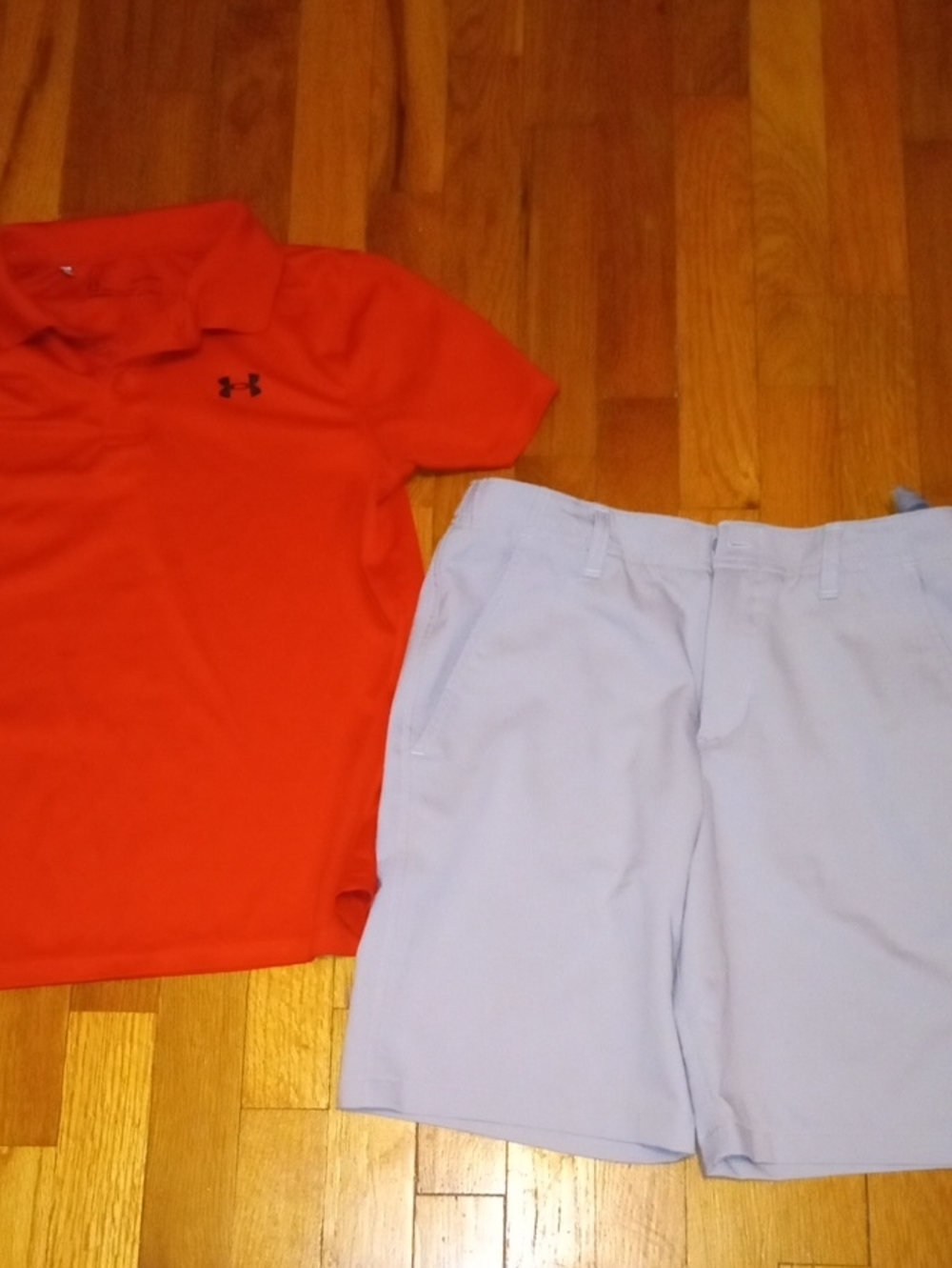 boys youth large Under Armour polo with gray golf shorts